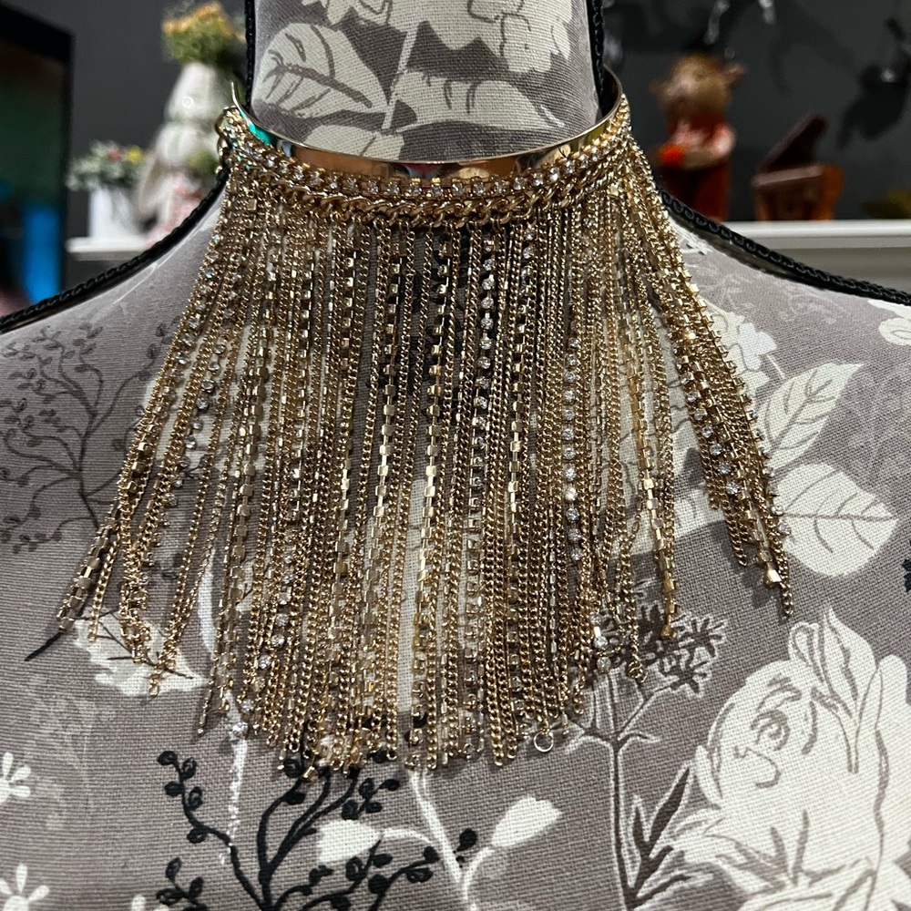 Natasha Couture Gold Fringe Necklace